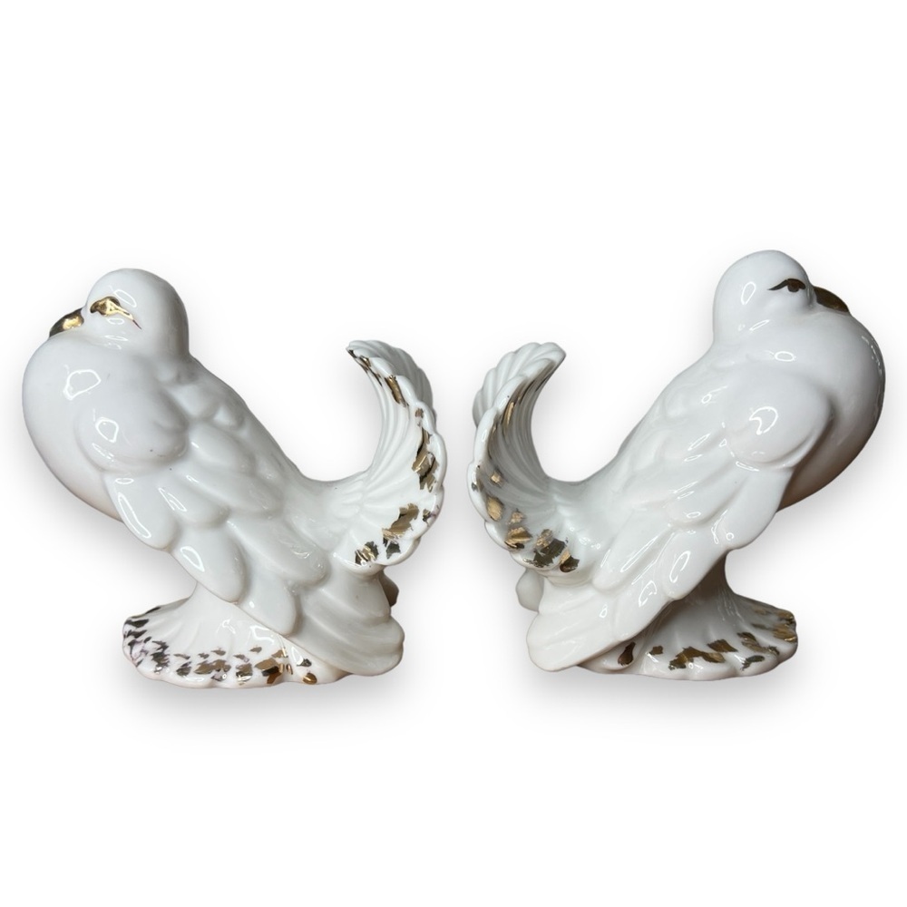 Norcrest Japan Bird Pair Ceramic Vintage Pigeons Partridges Gold